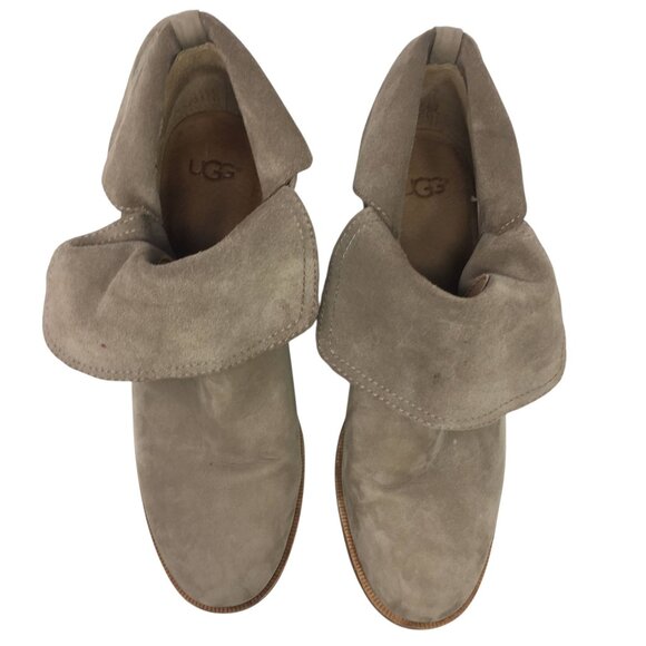 UGG Elora Taupe Suede Ankle Boots Womens 9.5 Wrap Strap Block Heel Western Style - Picture 12 of 16